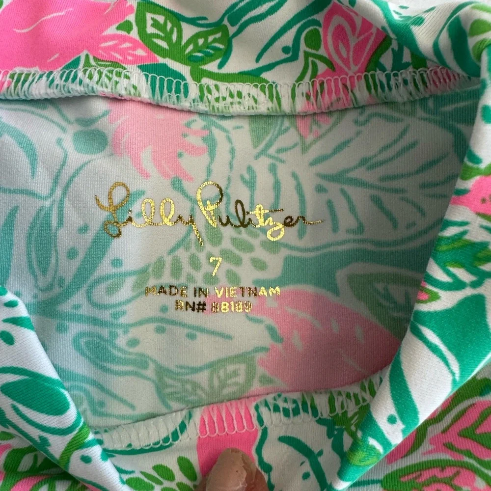 Lilly Pulitzer Girls' Long Sleeve Rash Guard Set Pink & Green Floral SZ 7 EUC - Picture 4 of 6